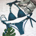 2021 Shiny Rhinestone Bikini Crystal Diamond Swimsuit Women Metal Chains Swimwear female Bikini set Bandage Halter Bathing Suit -  - Sharon Tatem LLC.