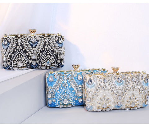 Clutch handbag Luxury Diamond Rhinestone Clutch Bags Exquisite Female clutches Pearls Beaded Chain Handbags Wedding Purse Shouler Bag -  - Sharon Tatem LLC.