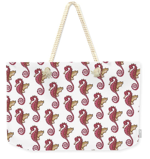 Red and White Seahorse - Weekender Tote Bag - Weekender Tote Bag - Sharon Tatem LLC.