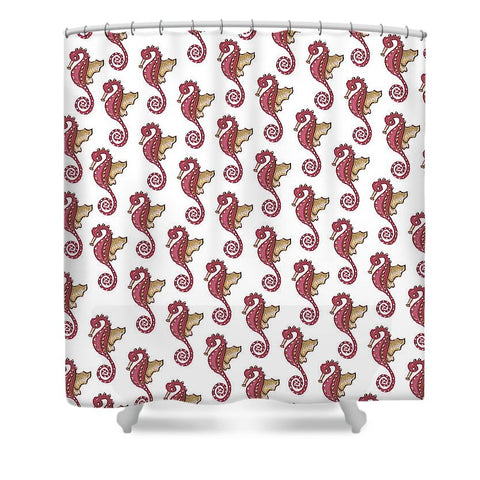 Red and White Seahorse - Shower Curtain - Shower Curtain - Sharon Tatem LLC.