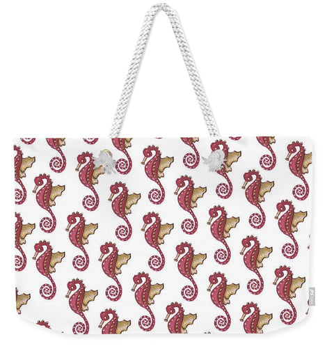 Red and White Seahorse - Weekender Tote Bag - Weekender Tote Bag - Sharon Tatem LLC.
